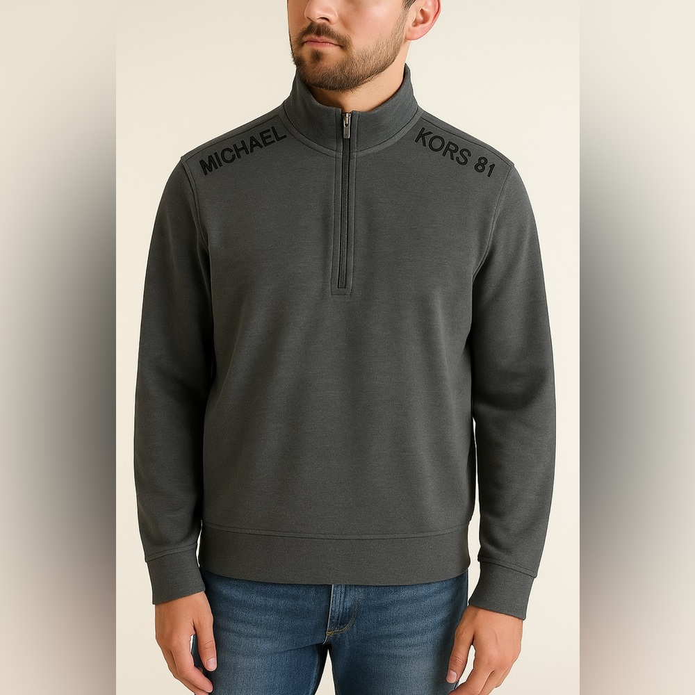 Michael Kors Men’s Gray Quarter Zip Pullover Sweatshirt Size Large